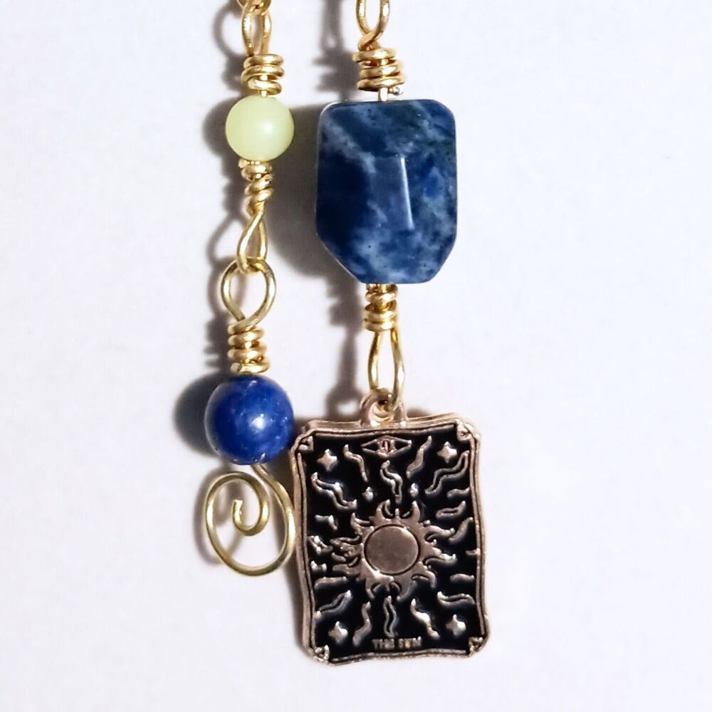 Sunny Serenity | Sodalite, Jade, & Tarot, Fidget Bag Charm for Peace